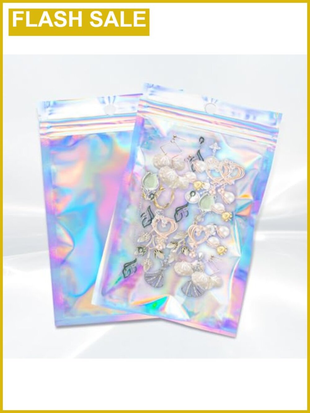 100 Pack Holographic Resealable Foil Bags 3.1x4.7in for Jewelry Cosmetics
